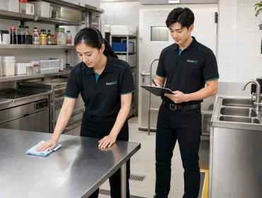 KleanSG team preparing a clean F&B kitchen for hygiene and licensing readiness in Singapore