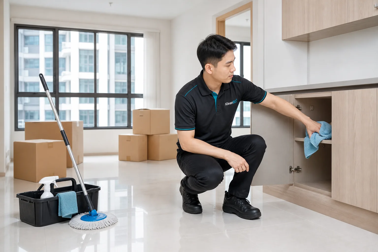 KleanSG cleaner preparing an empty Singapore home for move-in or handover