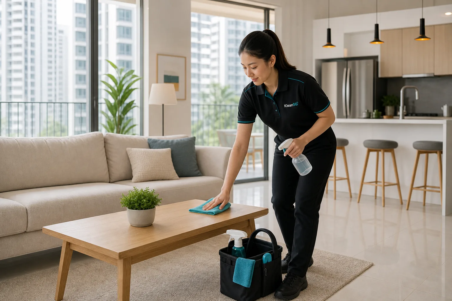 KleanSG cleaner providing residential home cleaning in a Singapore apartment